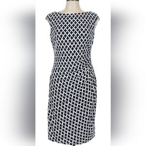 LAUREN Ralph Lauren Geometric Blue & White Sheath Coctail Dress Nordstrom Size10